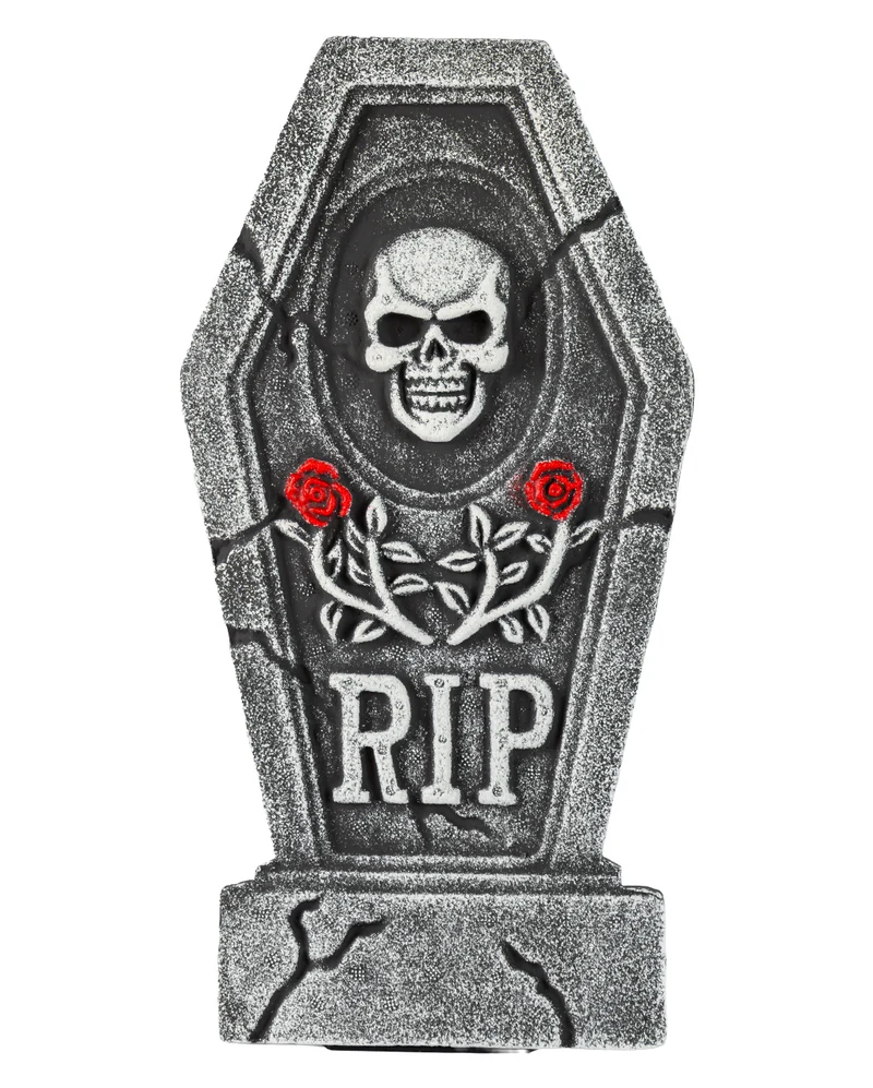 Sargförmiger Grabstein mit Totenkopf & Rosen 40cm