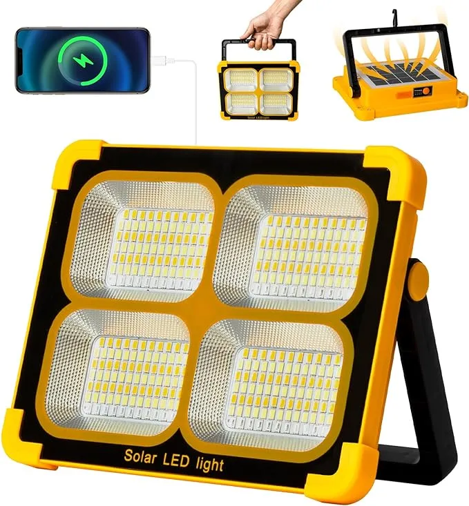 100 Watt LED Baustrahler mit USB-C, Solarpanel. Auch nutzbar als Powerbank mit 12000 mAh