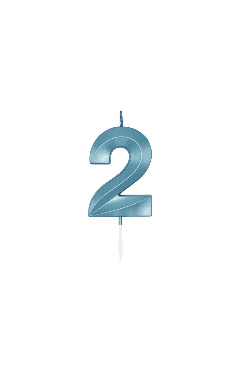 2-Jahres-Kerze, blau metallic, 6 cm
