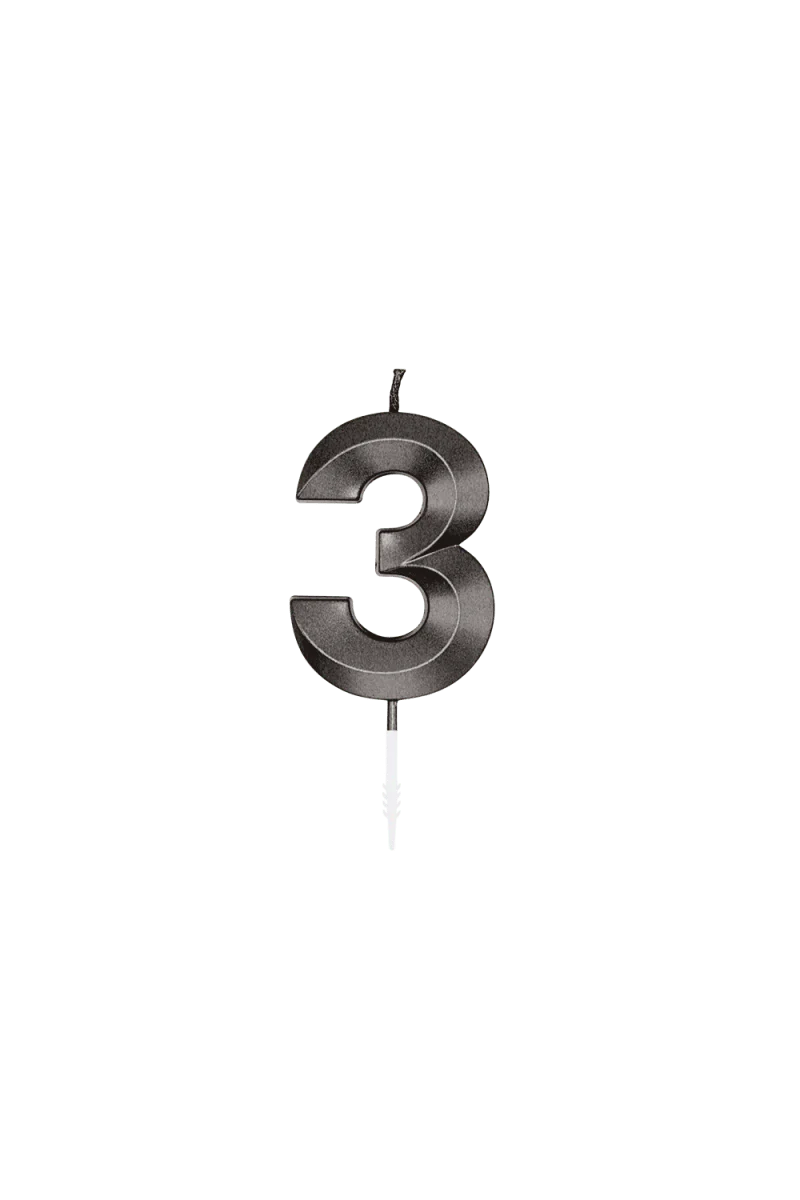 3-Jahres-Kerze, schwarz metallic, 6 cm