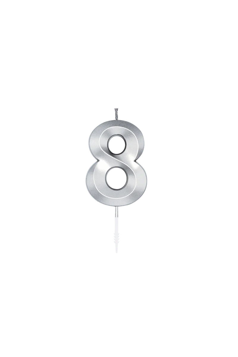 8-Jahres-Kerze, Silber-Metallic, 6 cm