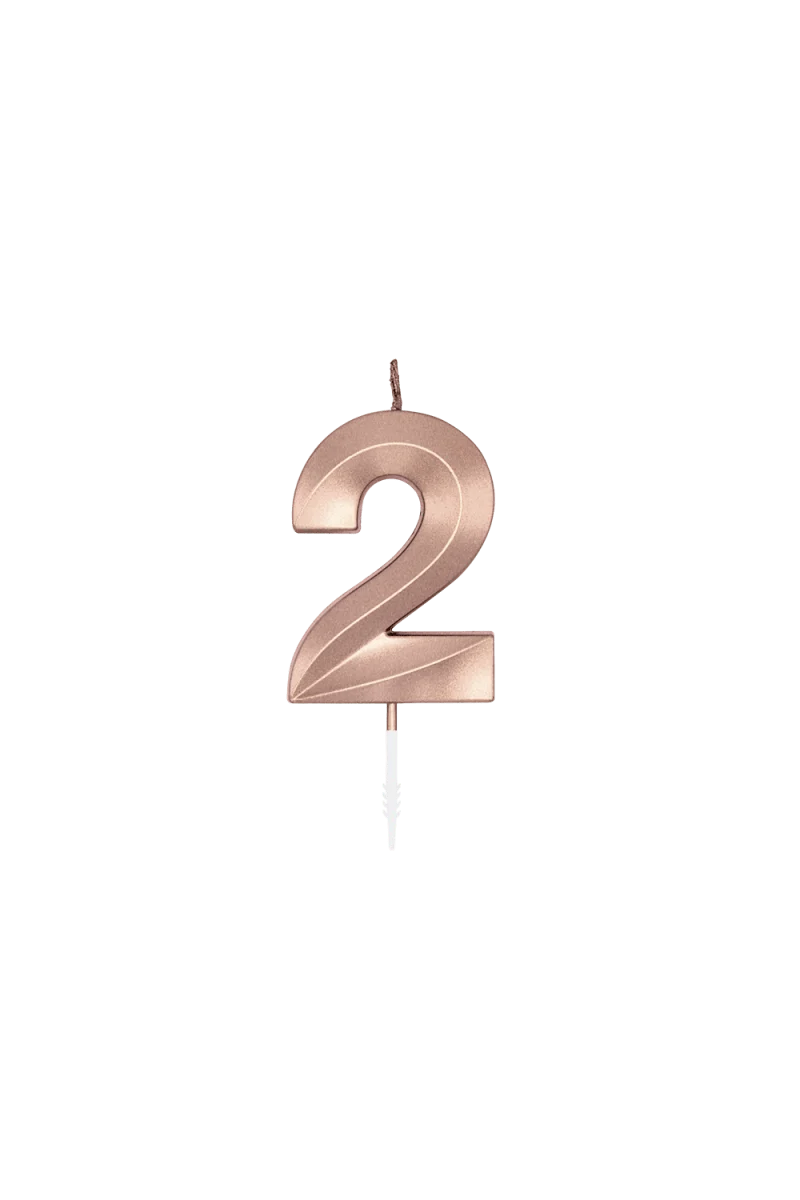 2-Jahres-Kerze in Roségold-Metallic, 6 cm
