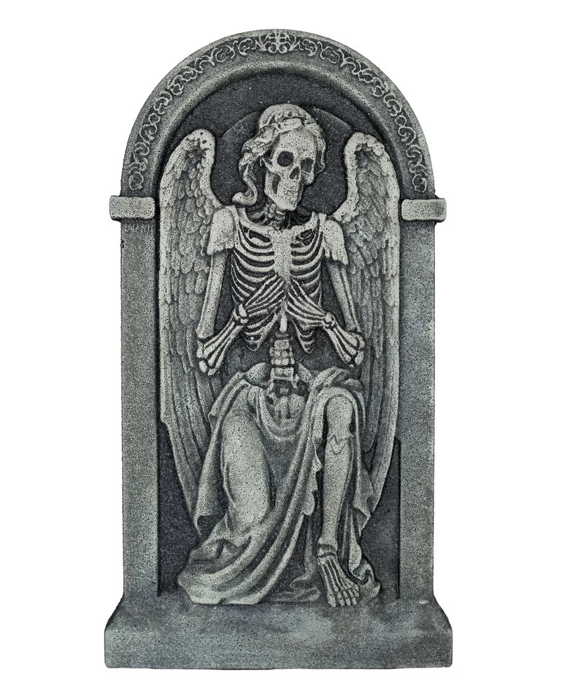 Halloween Grabstein mit Kniehendem Skelett Engel 91cm