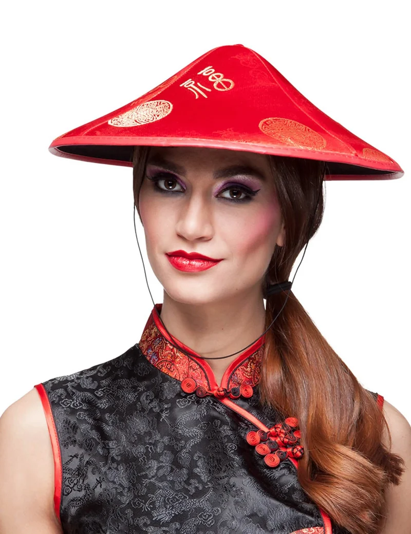 Chinesen Hut Asien für Erwachsene rot