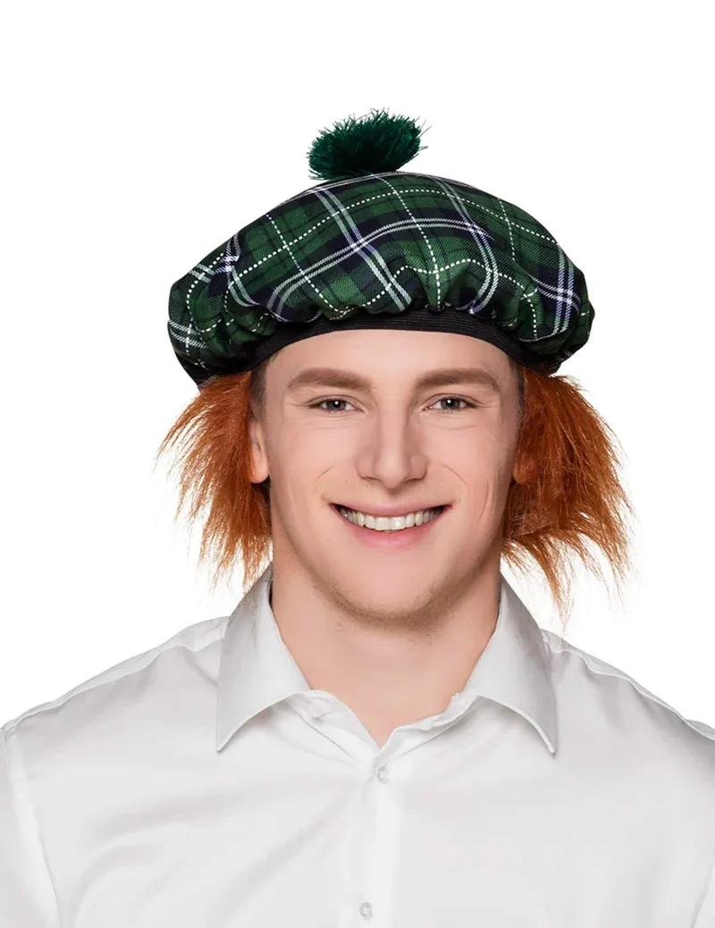 Barett-Mütze Schotte mit Haaren für Erwachsene