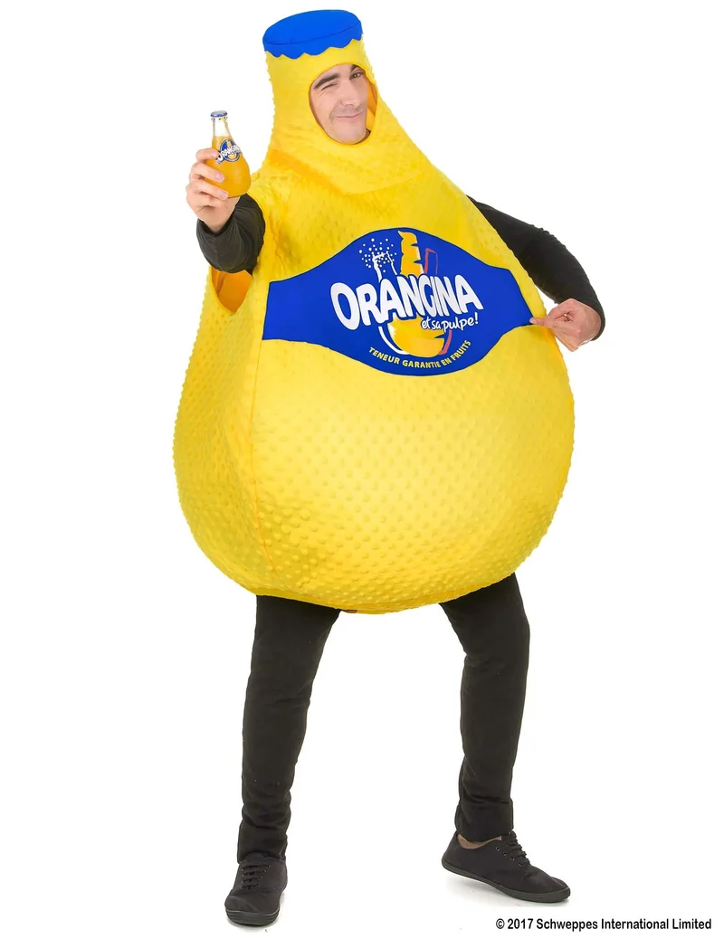 Orangina™ Flasche Kostüm für Erwachsene gelb