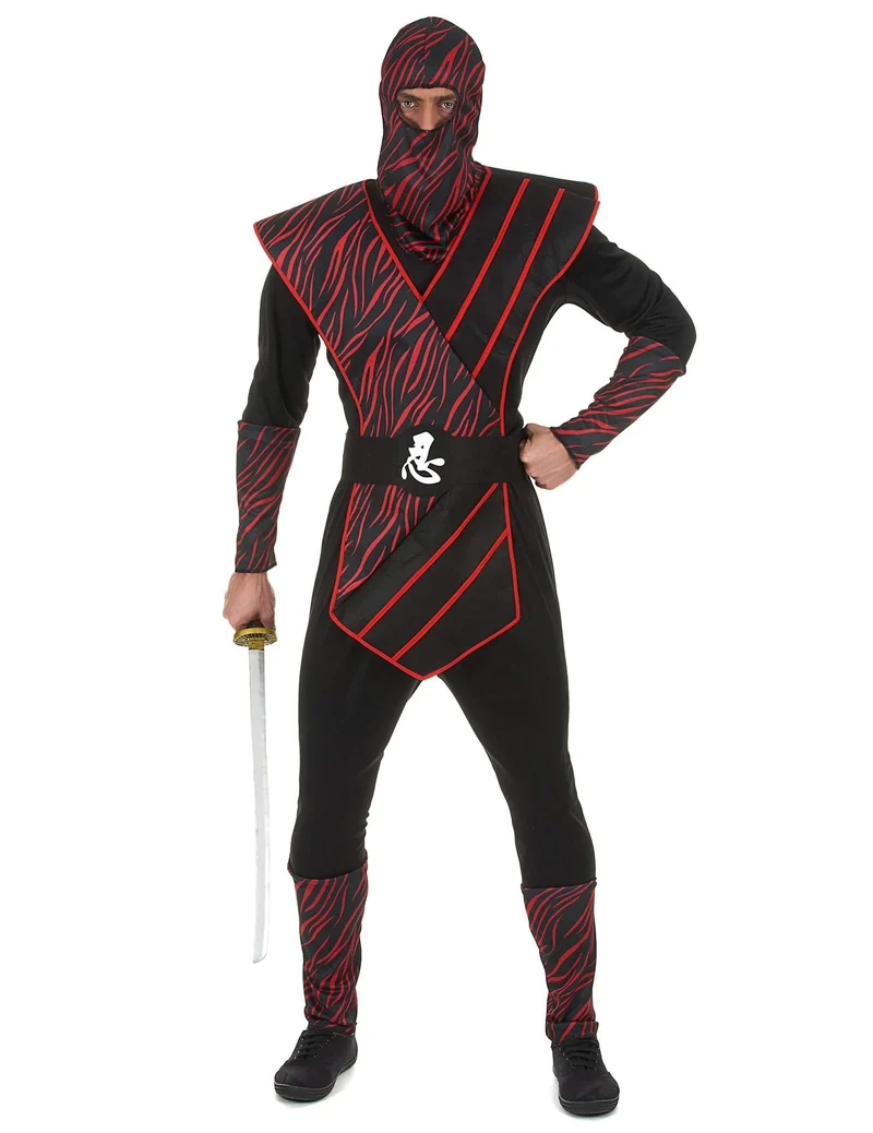 Ninja Kostüm für Herren schwarz-rot-weiss