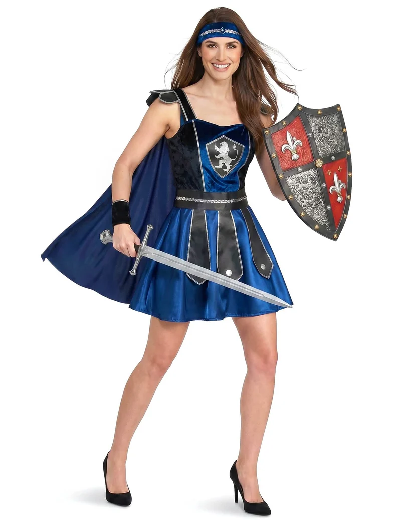Kostüm Ritterin blau schwarz für Damen