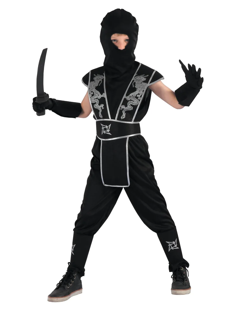 Ninja Kostüm für Jungen schwarz-silberfarben