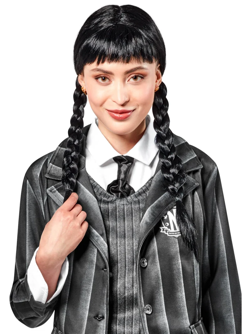 Wednesday Addams Pruik Dames – Zwarte Pruik met Vlechten