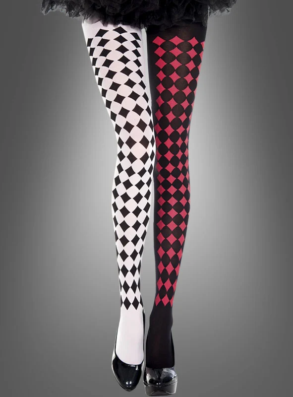 Harlekin Strumpfhose schwarz weiß rot