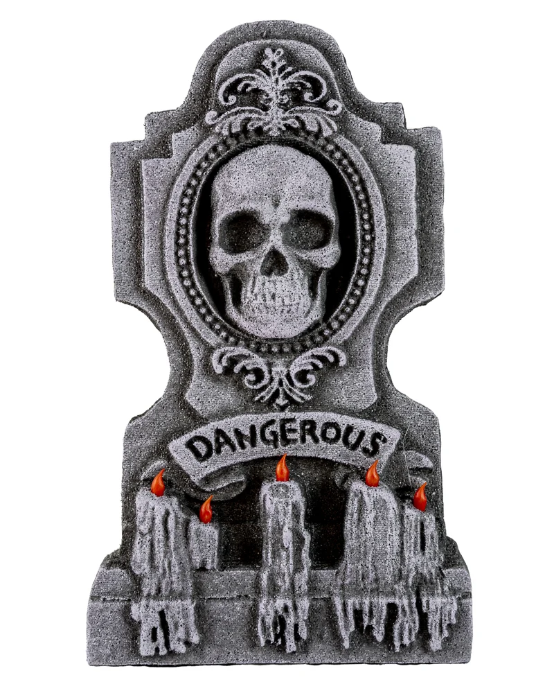 "Dangerous" Skull Grabstein Kreuz 53cm