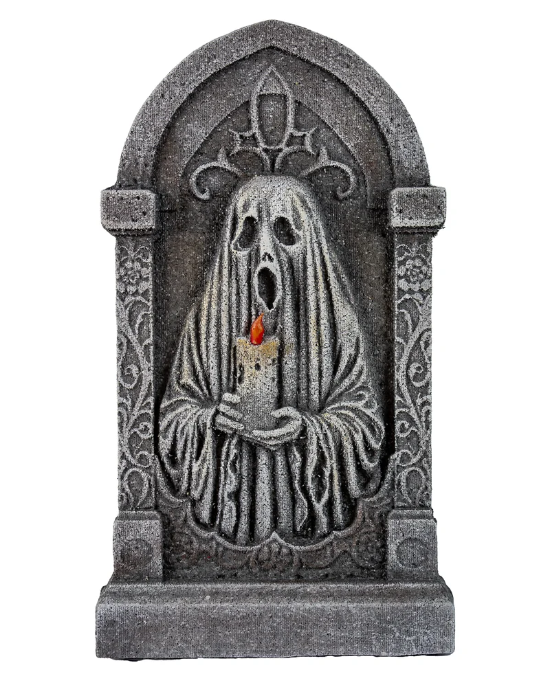Deko Grabstein mit Geist & Kerze 53cm