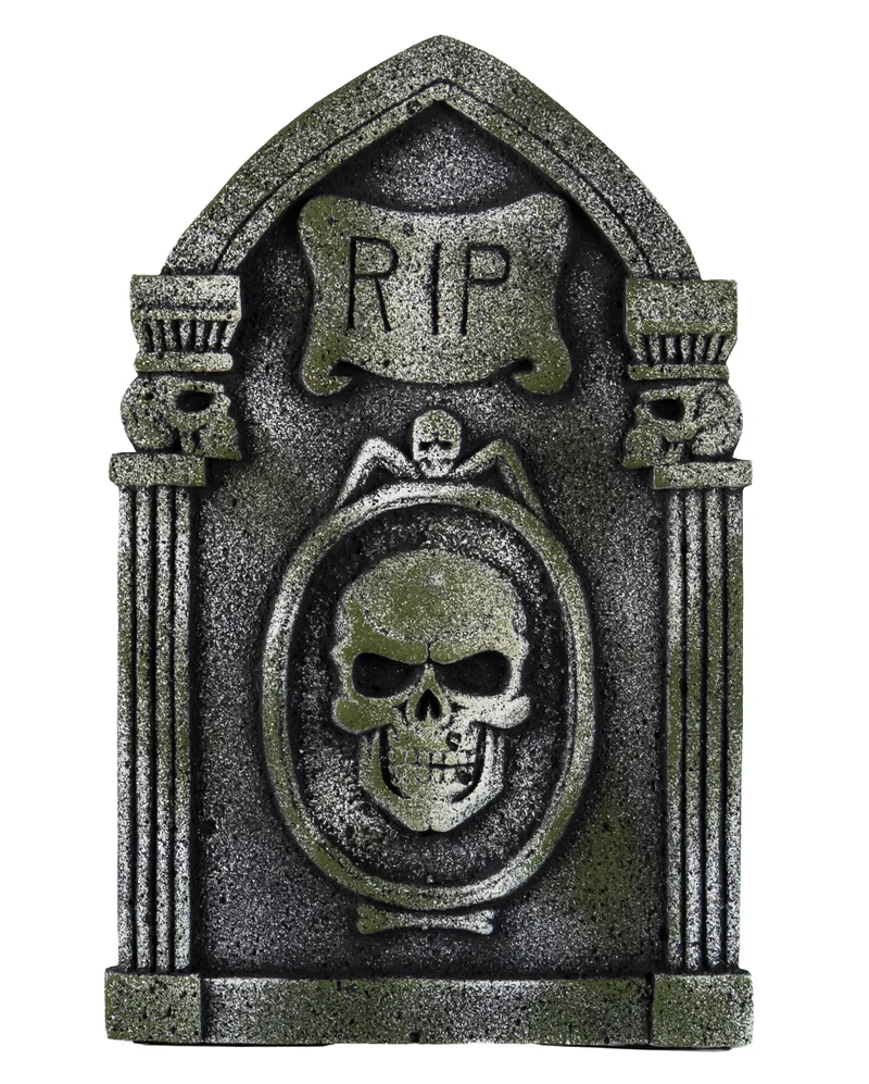 R.I.P. Grabstein mit Totenköpfe & Säulen 53cm