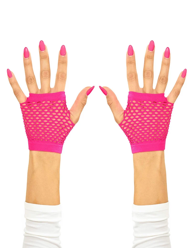 Fingerlose Netzhandschuhe für Erwachsene neonpink