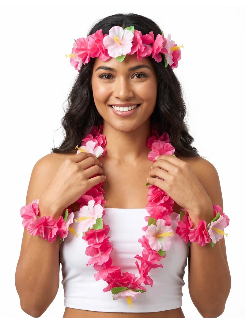 Hawaii Set rosa für Erwachsene