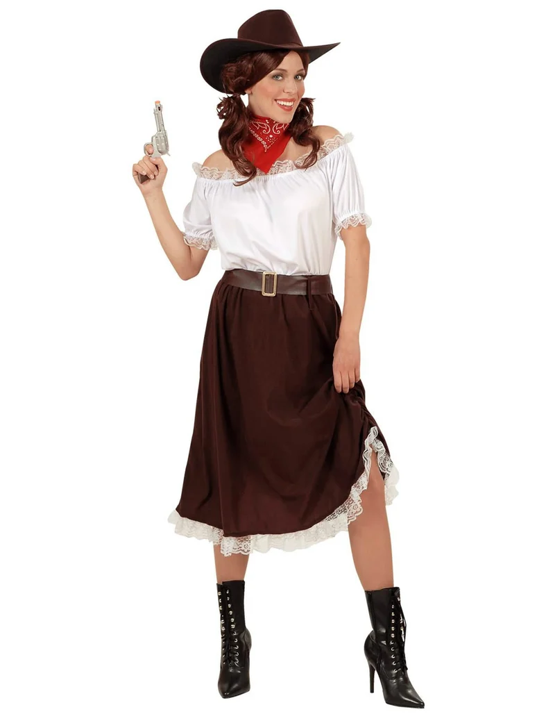 Weiß und braun Cowgirl Kostüm für Damen