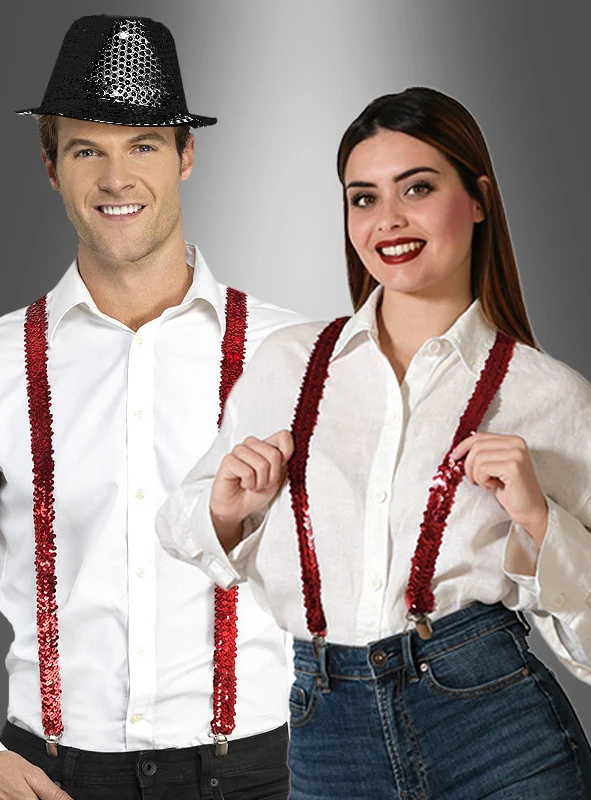 Rote Pailletten Hosenträger für Damen und Herren