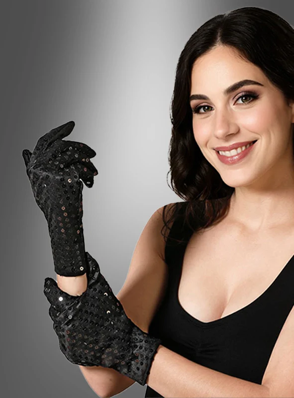 Kurze Pailletten Handschuhe schwarz