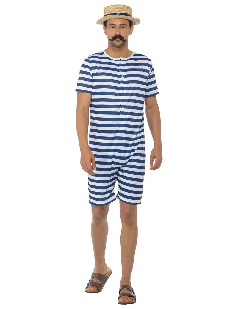 Badeanzug retro blau und weiß für Herren