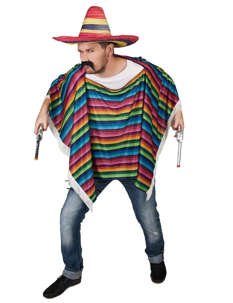 Mexikanischer Poncho mit bunten Streifen