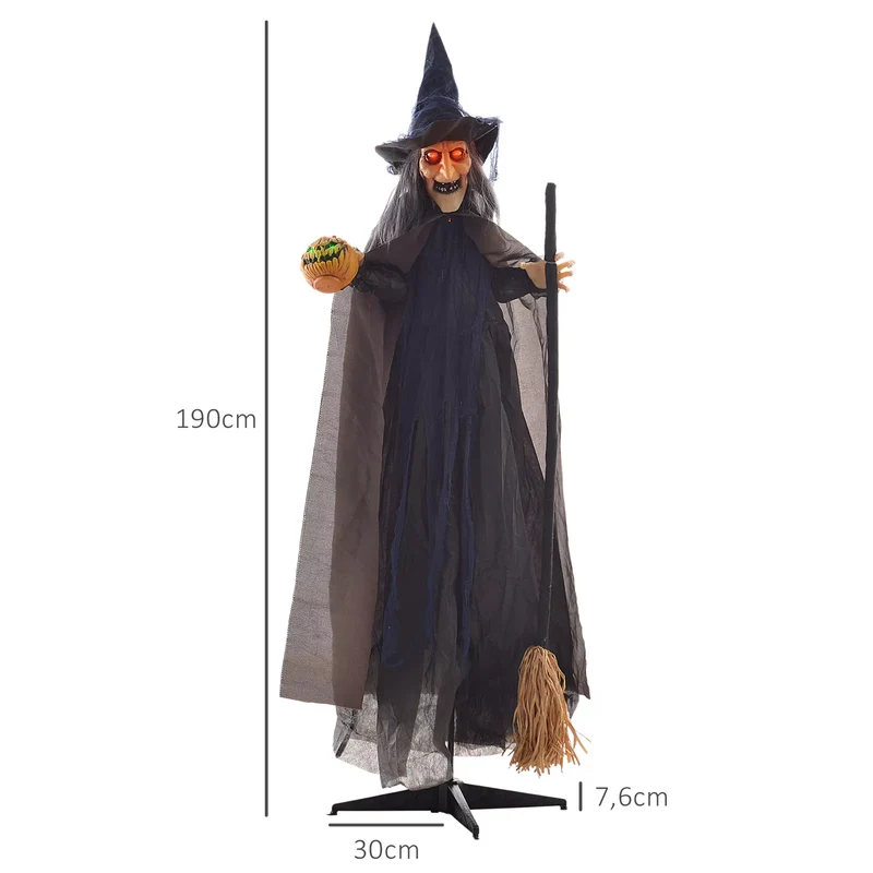 Halloween Hexe 190 cm mit LED-Lichter, Soundfunktion