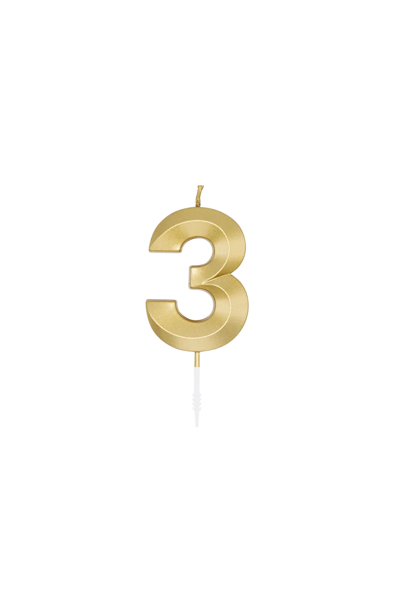 3-Jahres-Kerze, Gold-Metallic, 6 cm