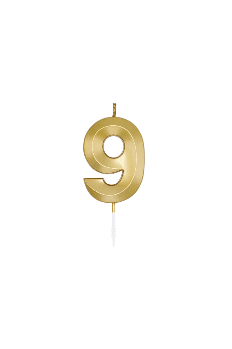 9-Jahres-Kerze, Gold-Metallic, 6 cm