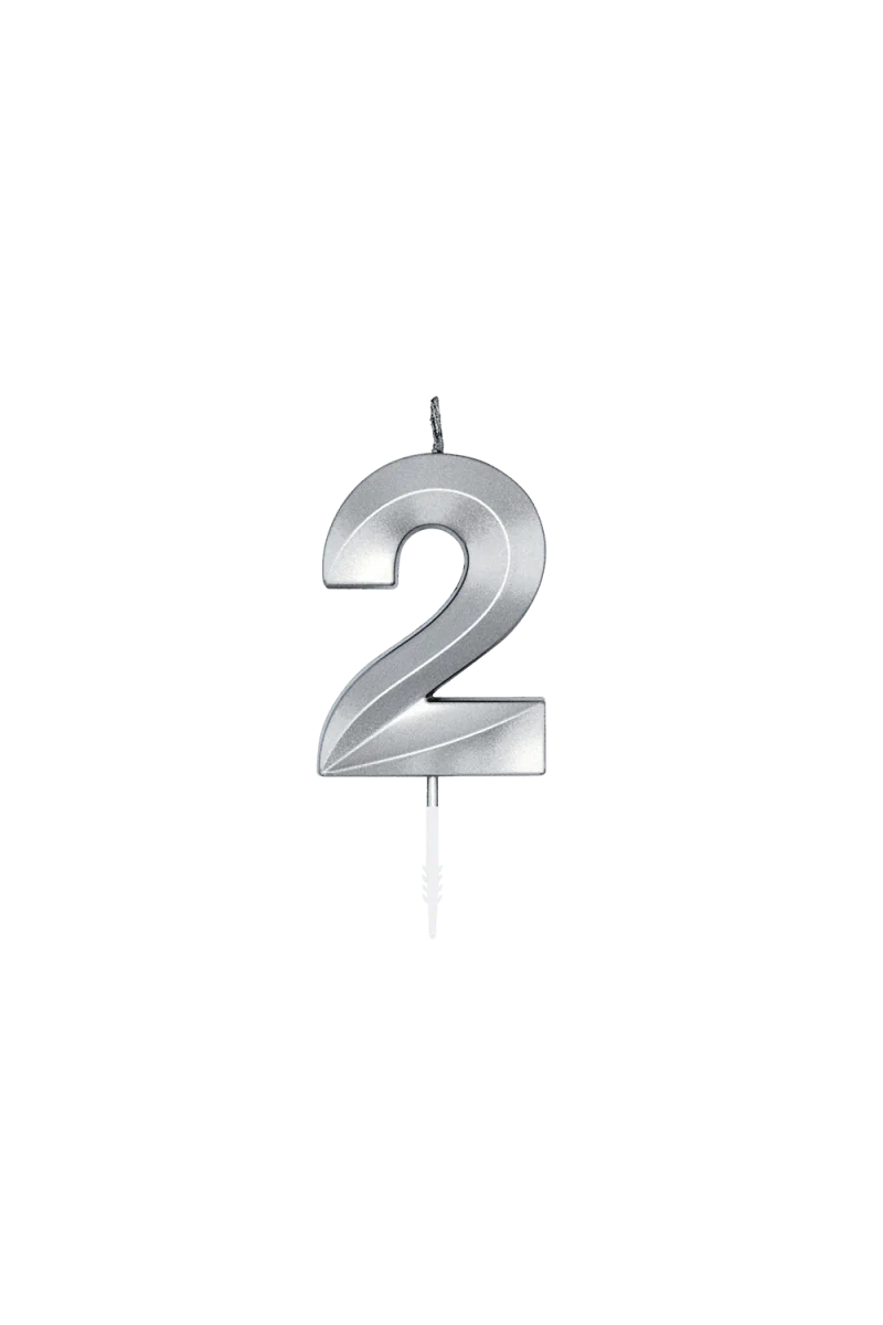 2-Jahres-Kerze, Silber-Metallic, 6 cm