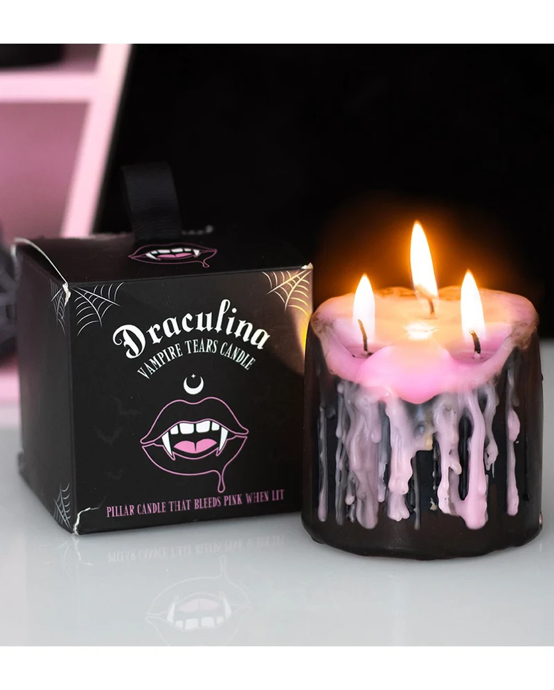 Pink "Blutende" Vampir Stumpenkerze 7,5cm