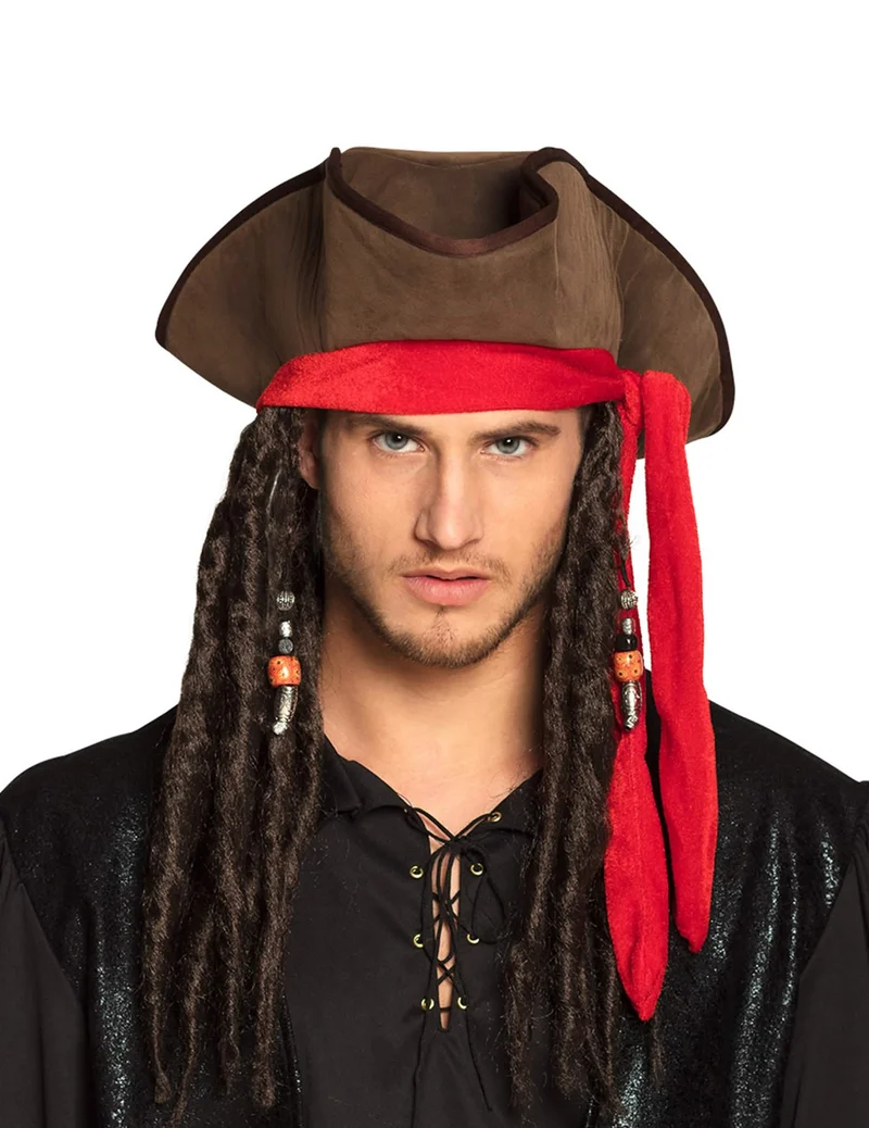 Piratenhut mit brauner Perücke Erwachsene