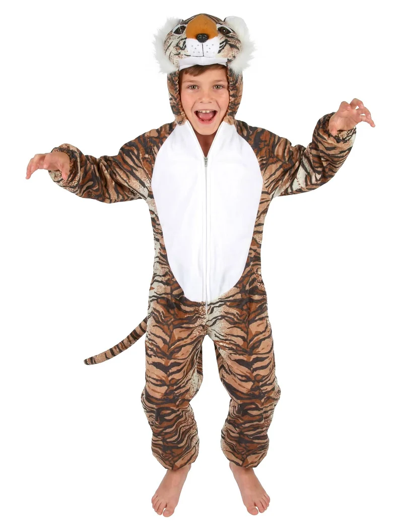 Tiger Kostüm für Kinder schwarz-beige-orangefarben