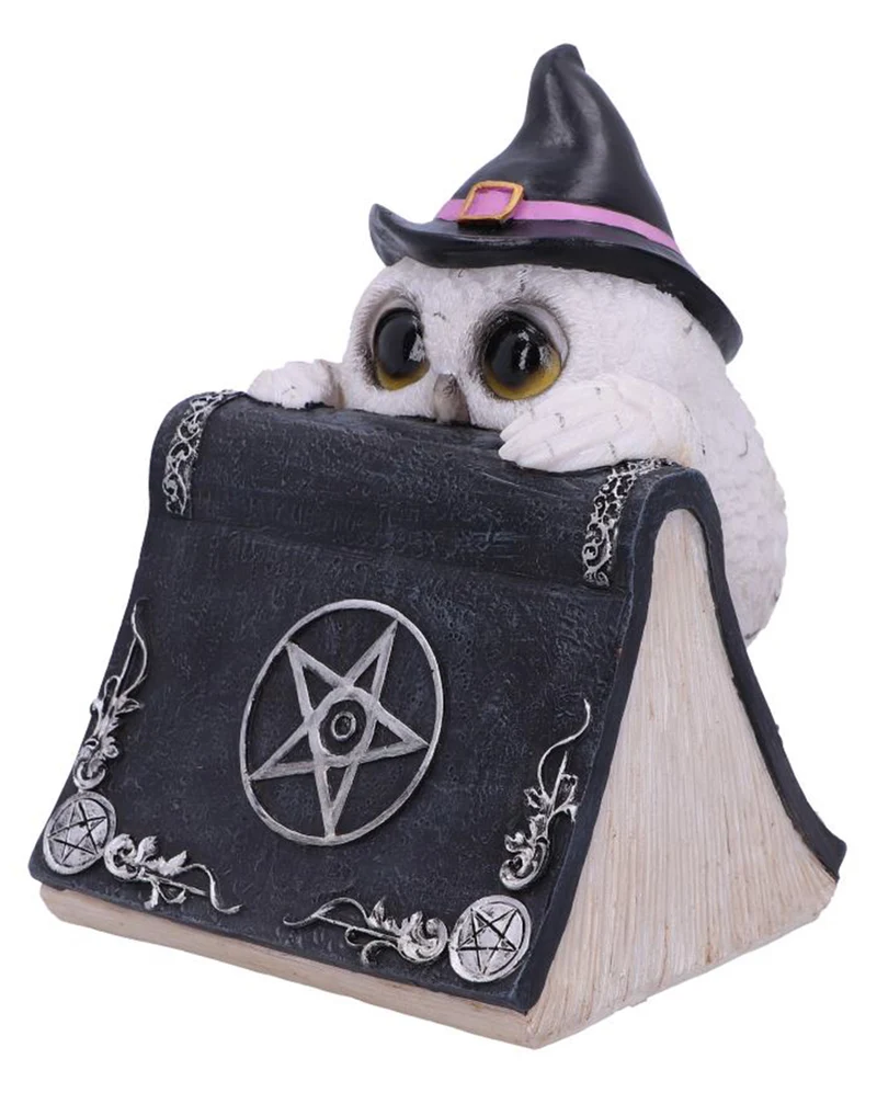 Weiße Eule mit Zauberbuch & Pentagramm 15cm
