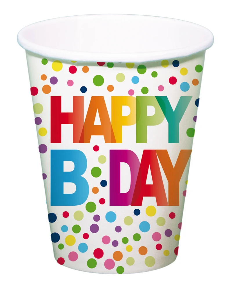 Happy B-Day Pappbecher 8 Stück