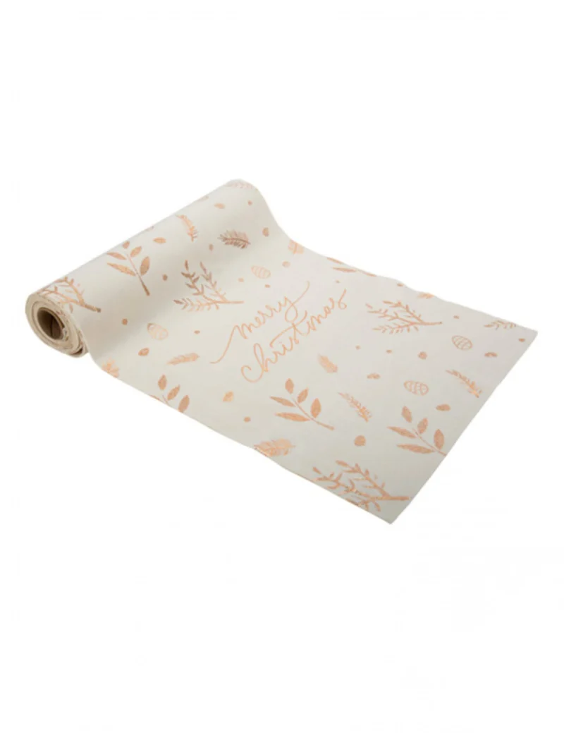 Weihnachtlicher Tischläufer Merry Christmas Samt Weiß Roségold 28cm x 3m