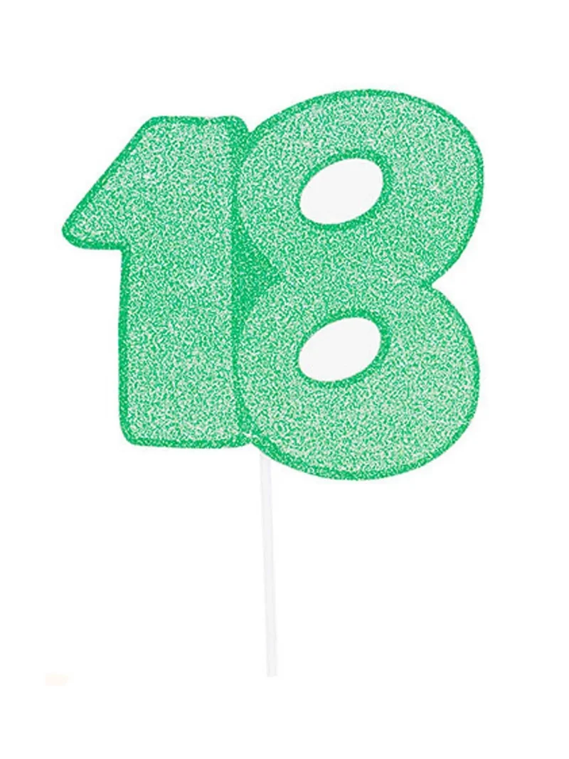 Maxi Tortenstecker Zahl 18 grün glitzernd 31 cm für Kuchen
