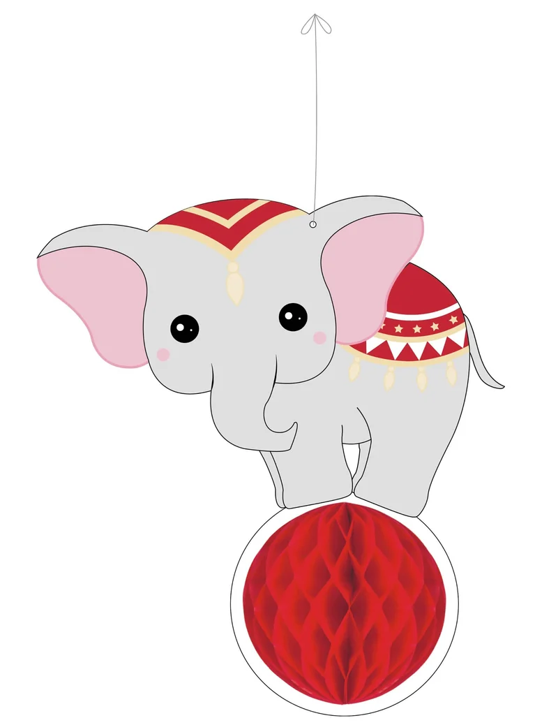 Wabenpapier Elefant Vintage Zirkus 25 cm rote Hängedekoration
