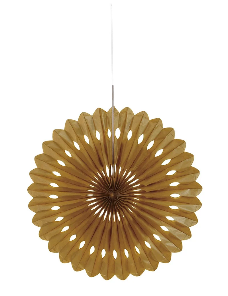 Goldene Papierrosette 40 cm, dekorativer Hänge-Fächer