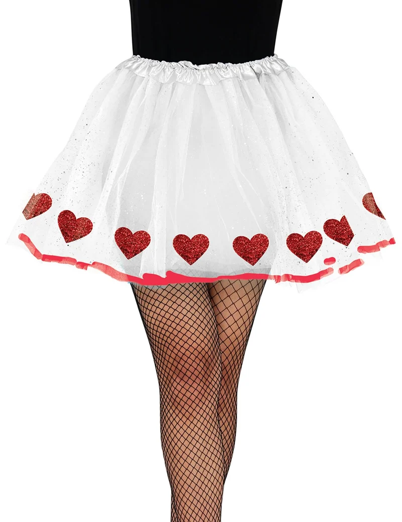 Weißes Tutu mit roten Herzen für Erwachsene