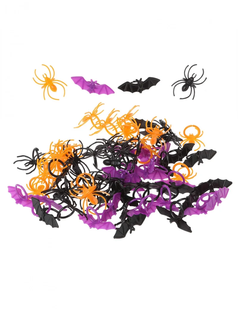 72 Plastikfledermäuse und -spinnen 2 x 4 cm Halloween-Ringe