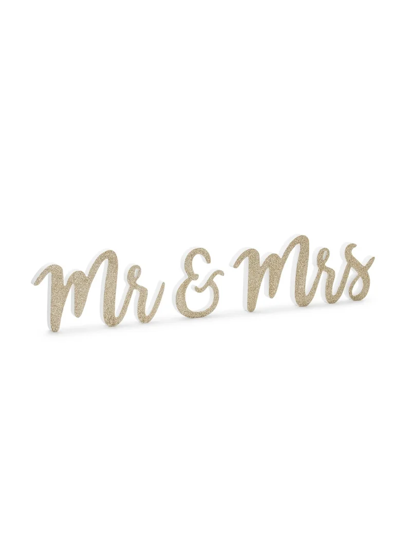 Goldglitzernde Mr & Mrs Holzdekoration 50 x 10 cm für Hochzeiten