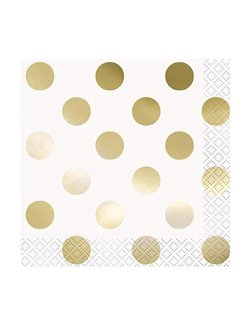 16 kleine weiße Papierservietten mit goldenen Punkten 25 x 25 cm für Hochzeit