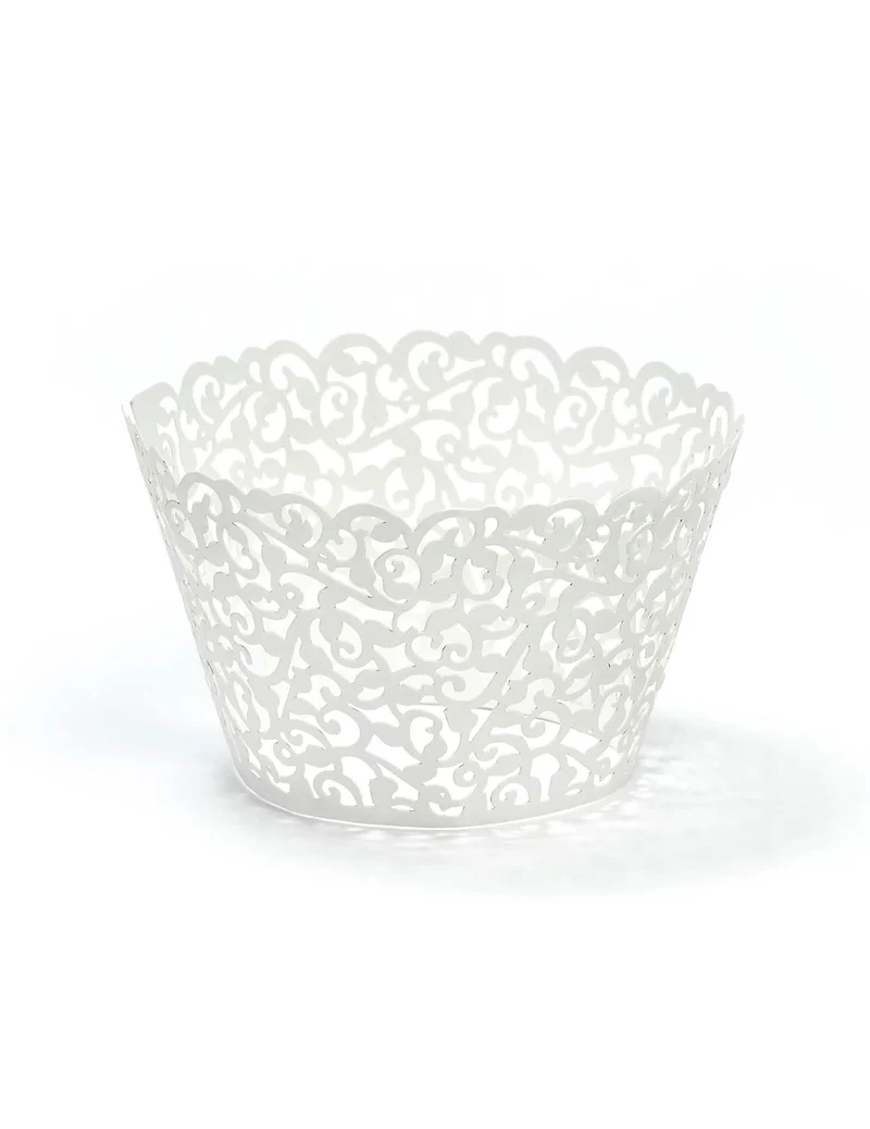 10 weiße Spitzen-Cupcake-Manschetten 5,5 x 8,5 cm, Hochzeitsdekoration