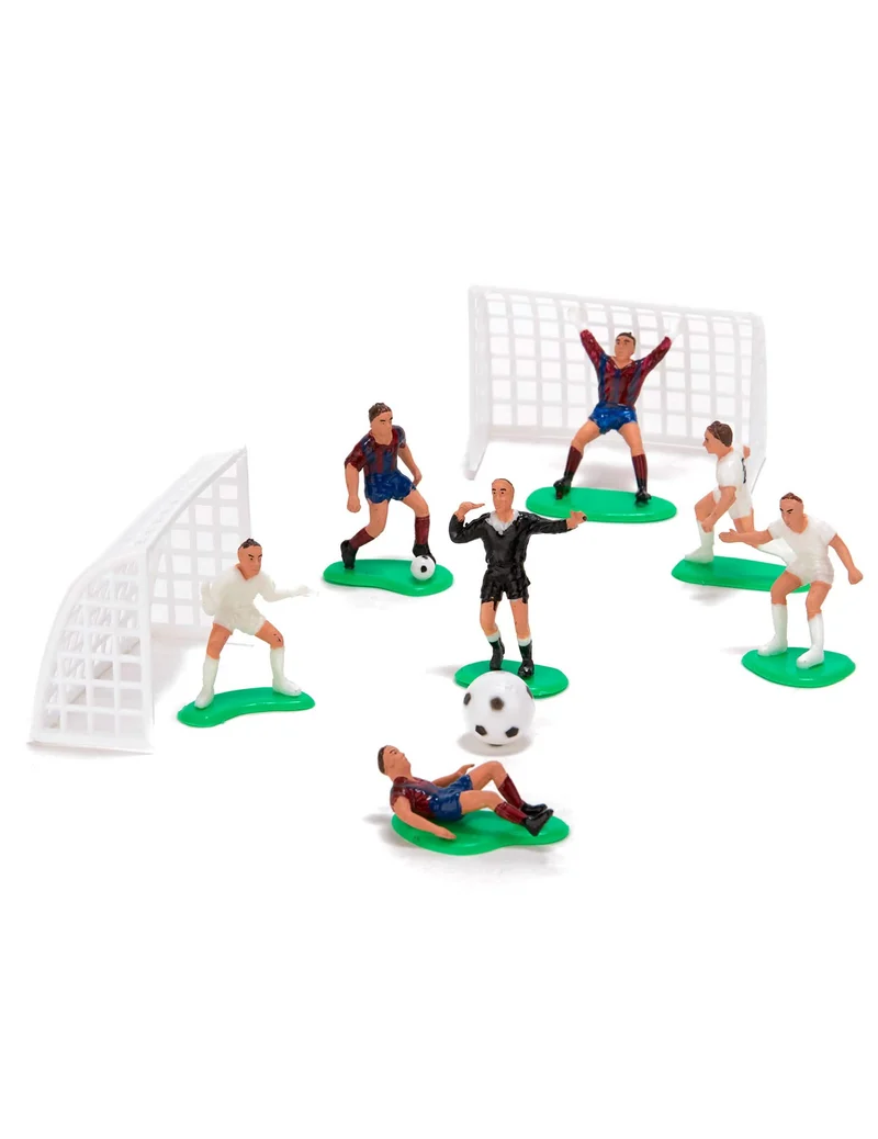 Fußballtoren mit Fußballfiguren sportliche Kuchendeko 10-teilig bunt