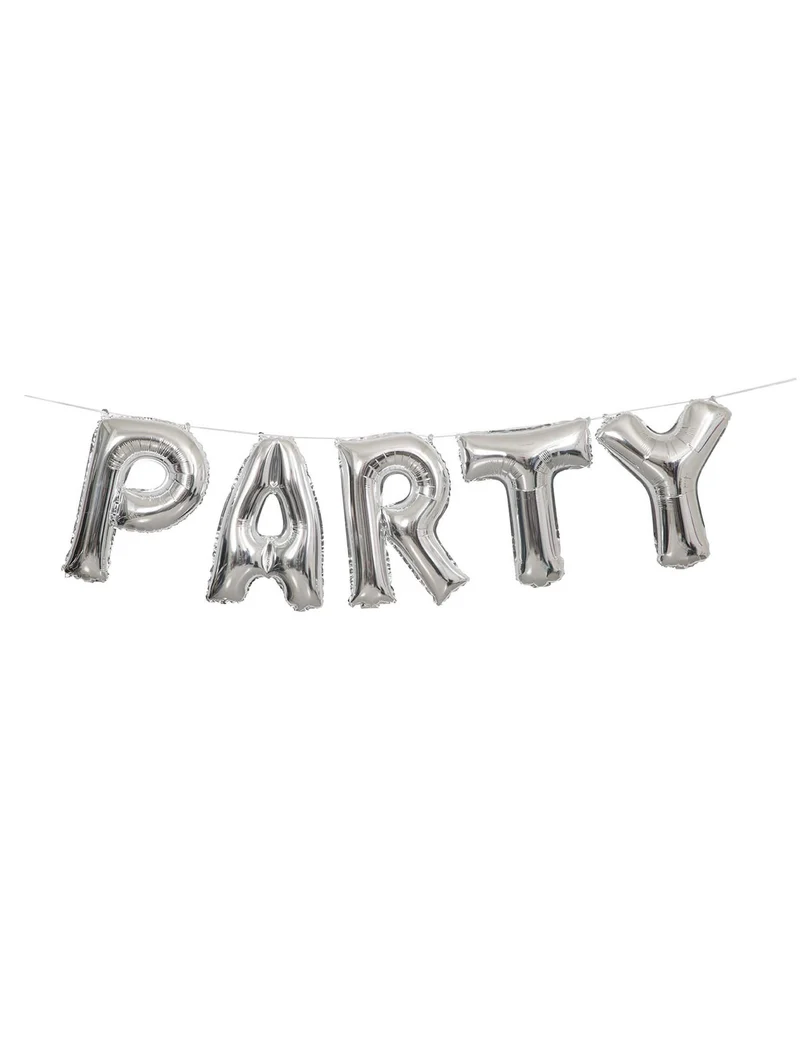 Aluminium Folienballons "Party" Buchstaben Girlande Silber 35 cm