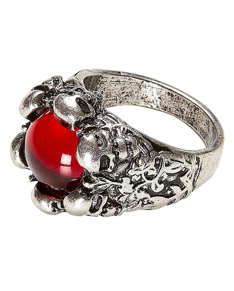 Gothic Ring mit Stein und Totenköpfen