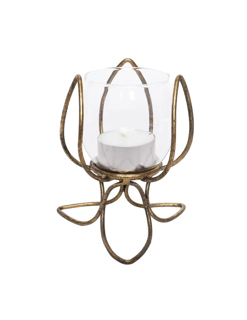 Teelichthalter Lotusblume Altgold 11 cm Vintage Metall