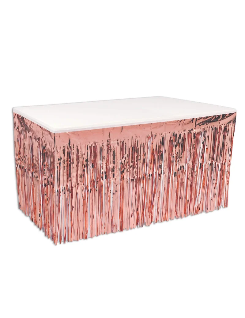 Tischrock aus Roségold-Plastik mit Fransen 76 cm x 4,2 m