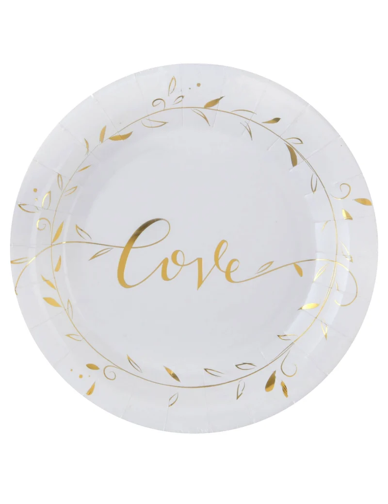 10 weiße metallisierte "Just Married" Pappteller 23 cm