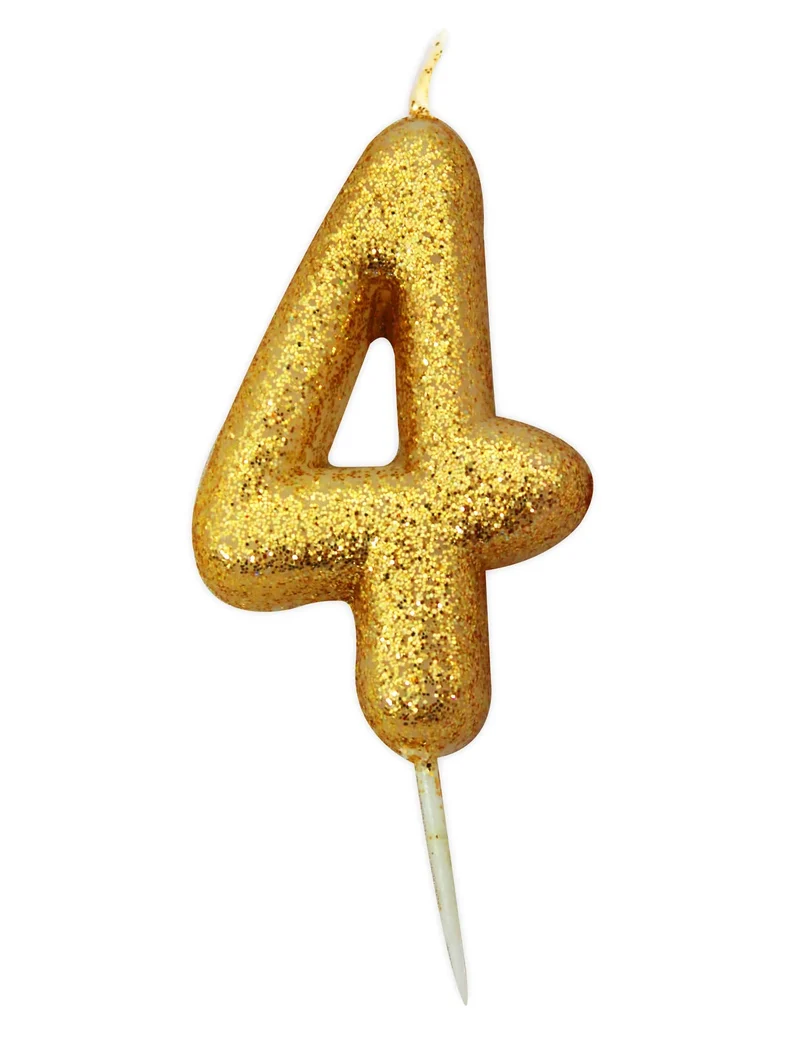 Kerze Zahl 4 Gold Glitzer, 8,5 cm